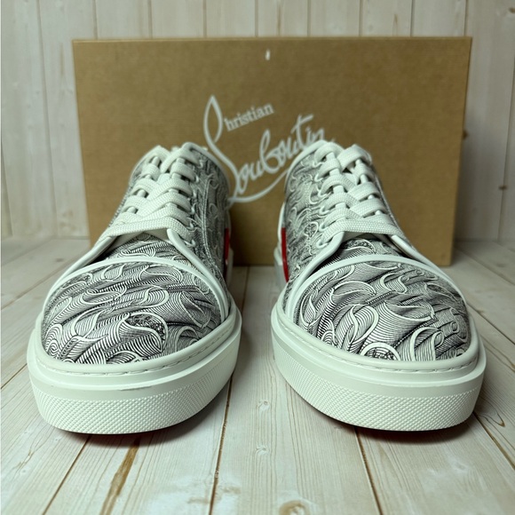 Christian Louboutin Adolon Logo Print Lace Up Sneaker White/Black sz 44 / 11 - Picture 5 of 12